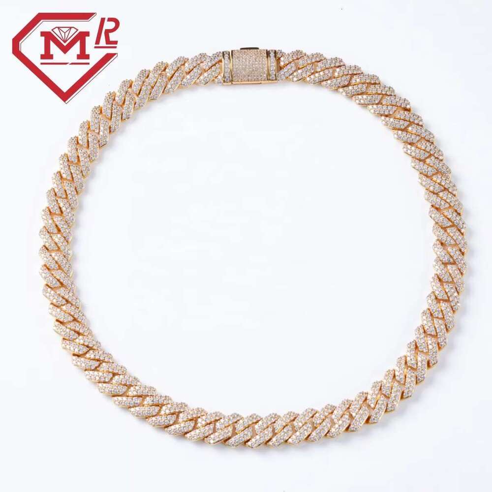 Hip hop Sier 12mm Two Rows Pin Set Vvs Silica Iced Miami Cuban Chain