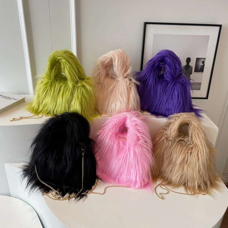 Winter Faux Fur Shoulder For Women Trendy Fuzzy Handbags Plush Crossbody Fluffy Tote Furry Handle Mobile Phone Bag