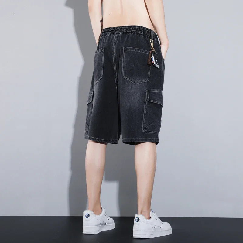 Summer Trendy Denim Shorts Mens Large Size Loose Straight Multipocket American Retro Casual Trousers M5XL 250515