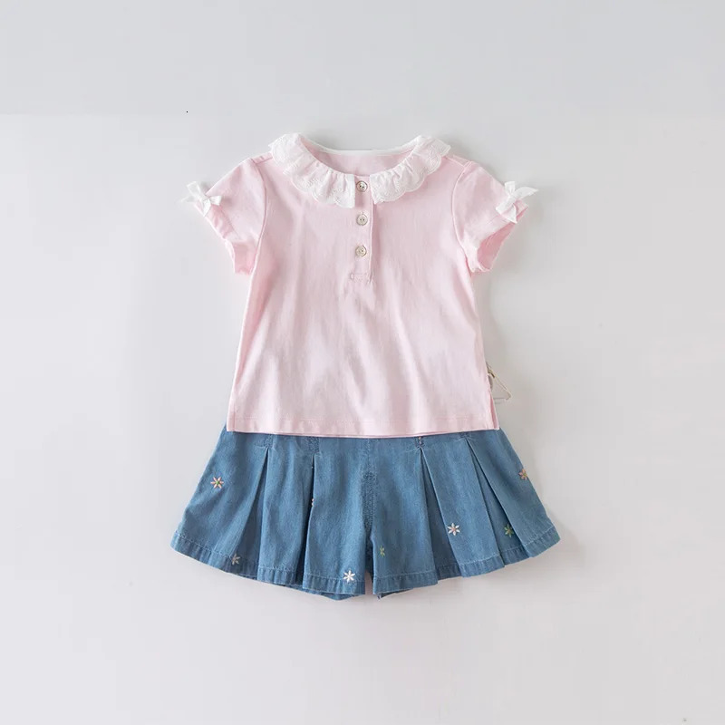 DB13962 dave bella summer baby girls cute bow solid T-shirt children short sleeve tops girls cute kids fashion tees 250515
