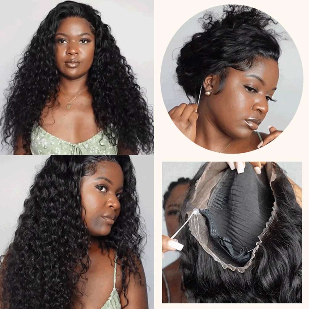 250 Density Invisible Strap 360 HD Full Glueless Deep Frontal Human Hair 30 Inch Water Wave Lace Front Wig