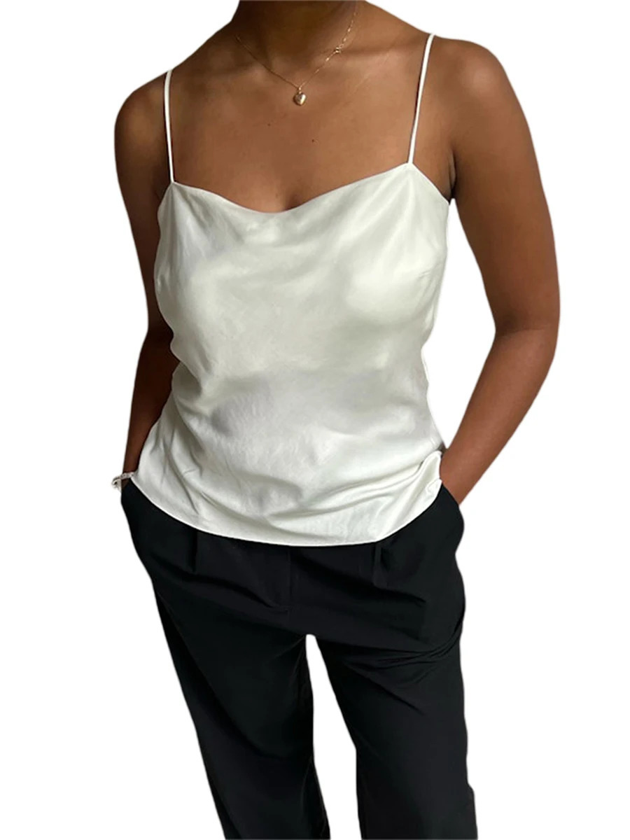 Women Summer Satin Camisole Casual Solid Color Bandage Backless Sleeveless Tops for Streetwear Clubwear 250515
