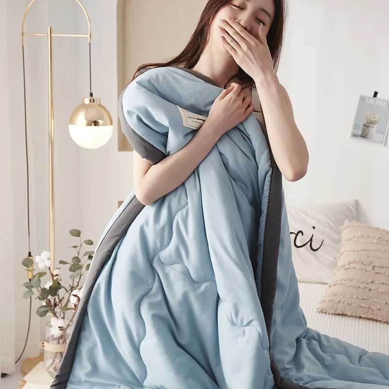 Spring Summer Air Conditioning Quilt Washed Cotton Throw Blanket Quilting Thin Comforter Cooling Duvet Quilted Quilt Solid Color M250515