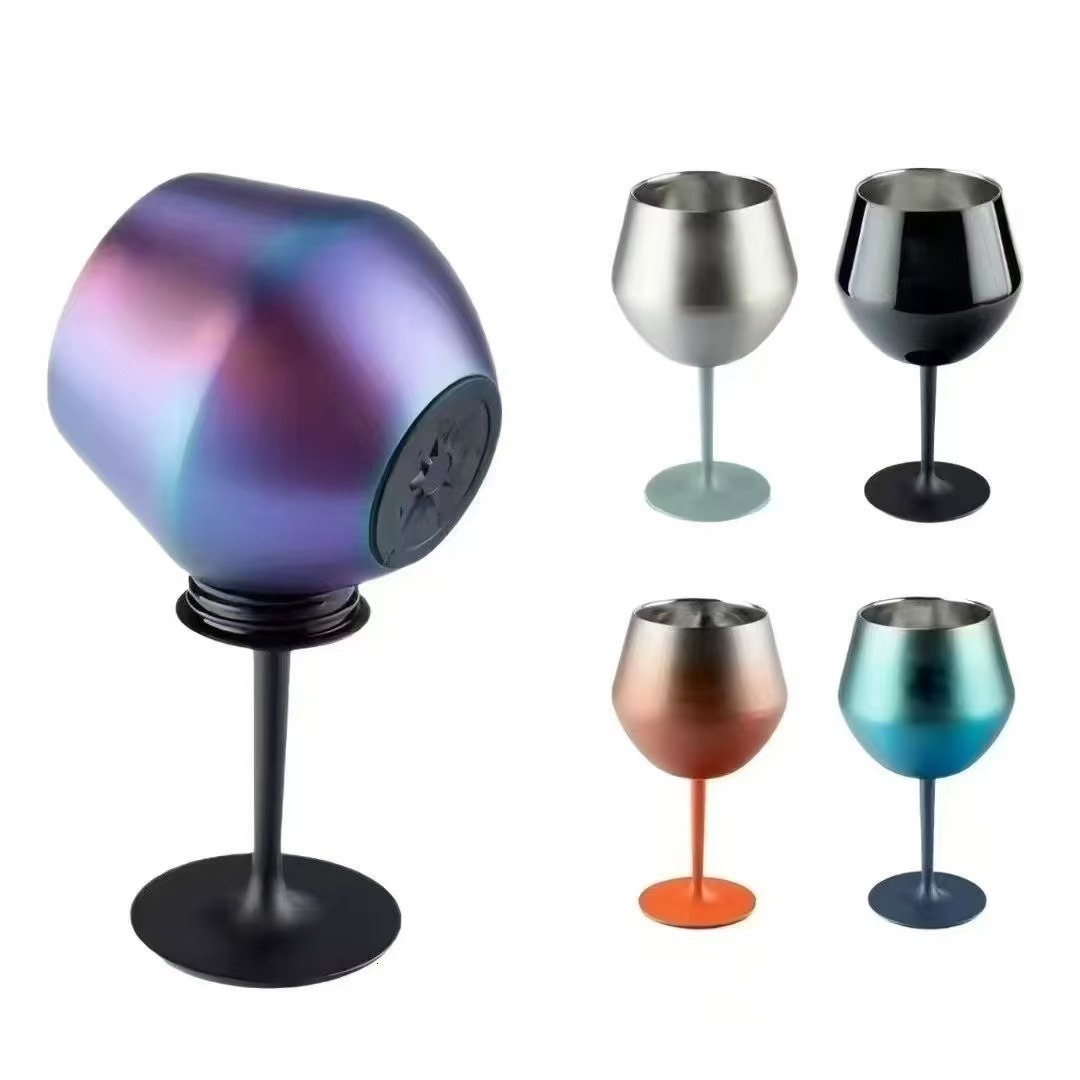 New 14oz Removable Tall Glass Bar Premium Red Wine Champagne Glass Double layer Stainless Steel Glass 250325