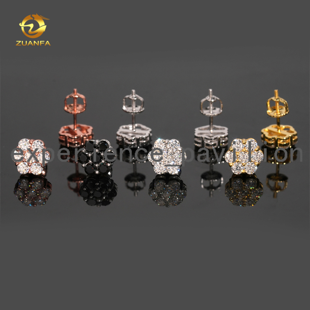 Hot Sale Flower Cluster Moissanite Earrings 925 Sterling Silver Hip Hop Earrings 9mm Screw Back Stud Earrings for Men and Women