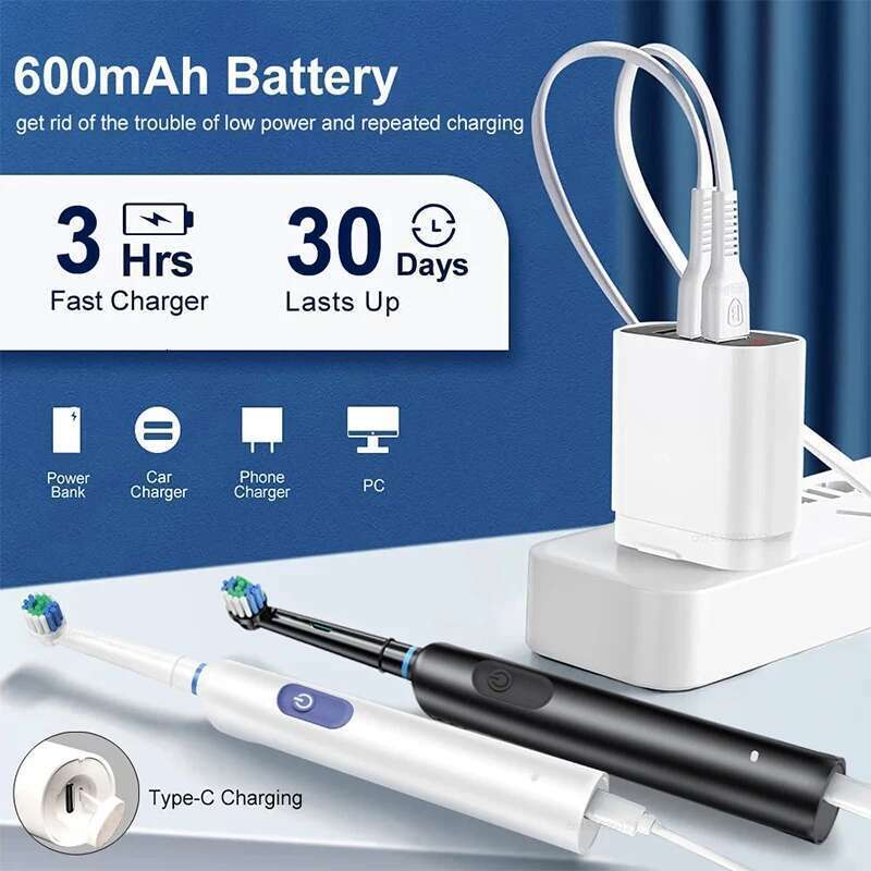 Rotary Rechargeable Toothbrush for Adults Rotating Electric Toothbrushes with 8 Soft Brush Heads
