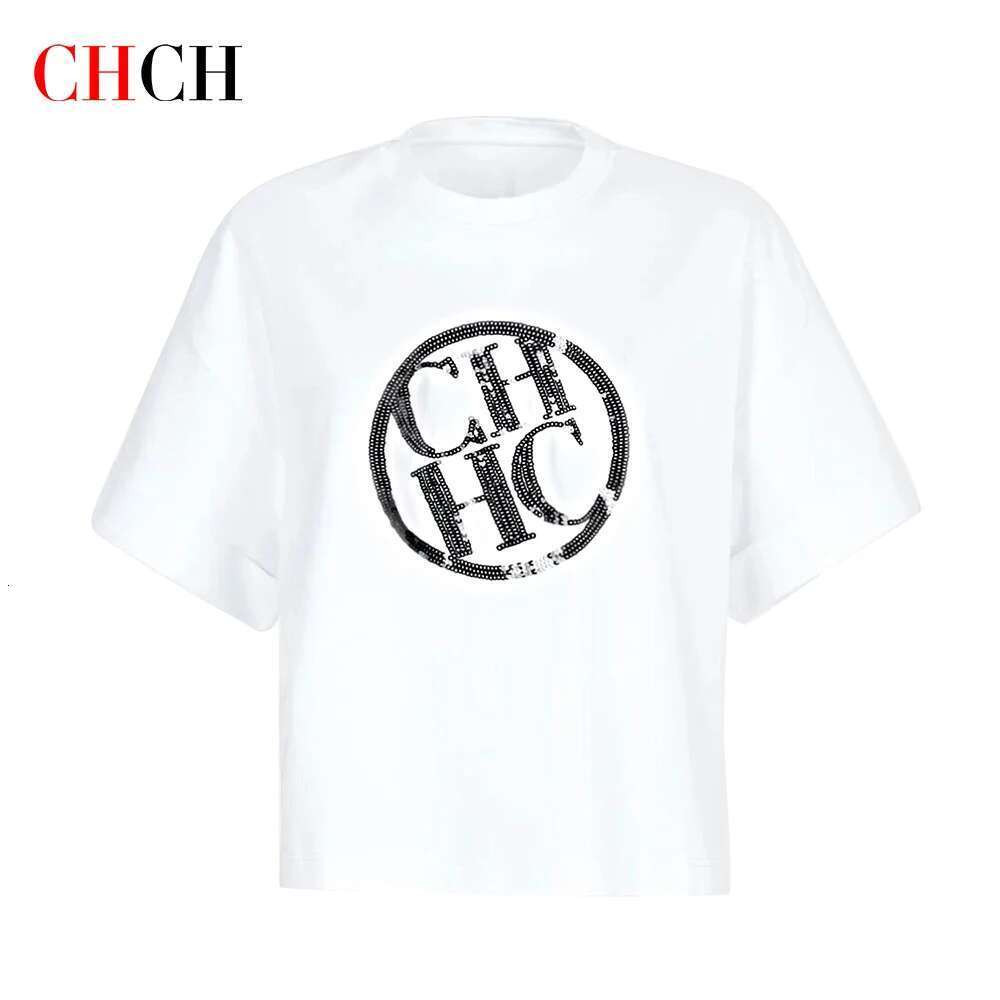 CHCH Women Fashion Cotton T-shirt Round Neck Classic Basic Short Sleeve Tops 2024 High Quality Lady Tee Shirt