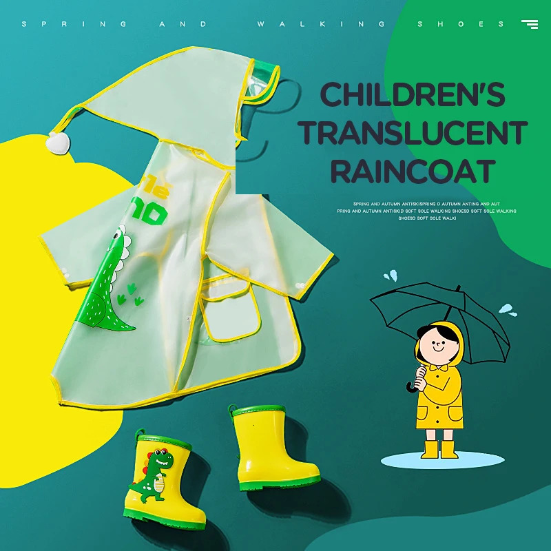 Childrens Raincoat Boys And Girls Medium Length Childrens Transparent Poncho Waterproof Kindergarten Rainwear 250515