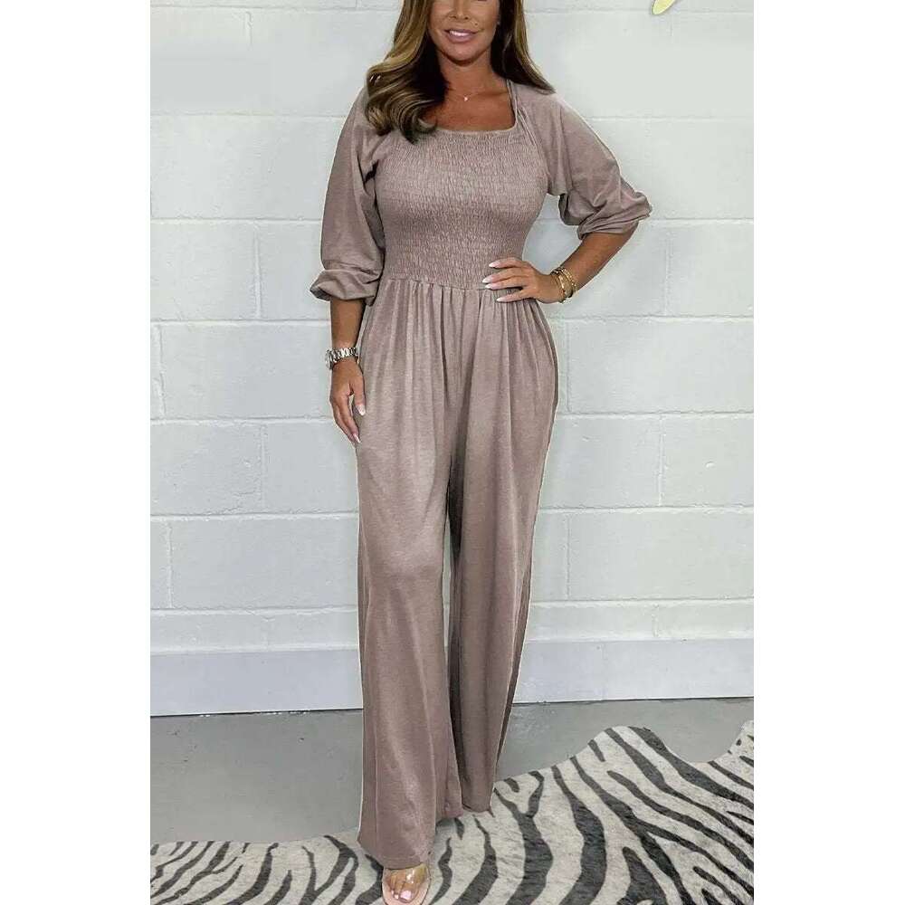 Plus casual fashion solid color pile sleeve jumpsuit pants plus size women's clothing