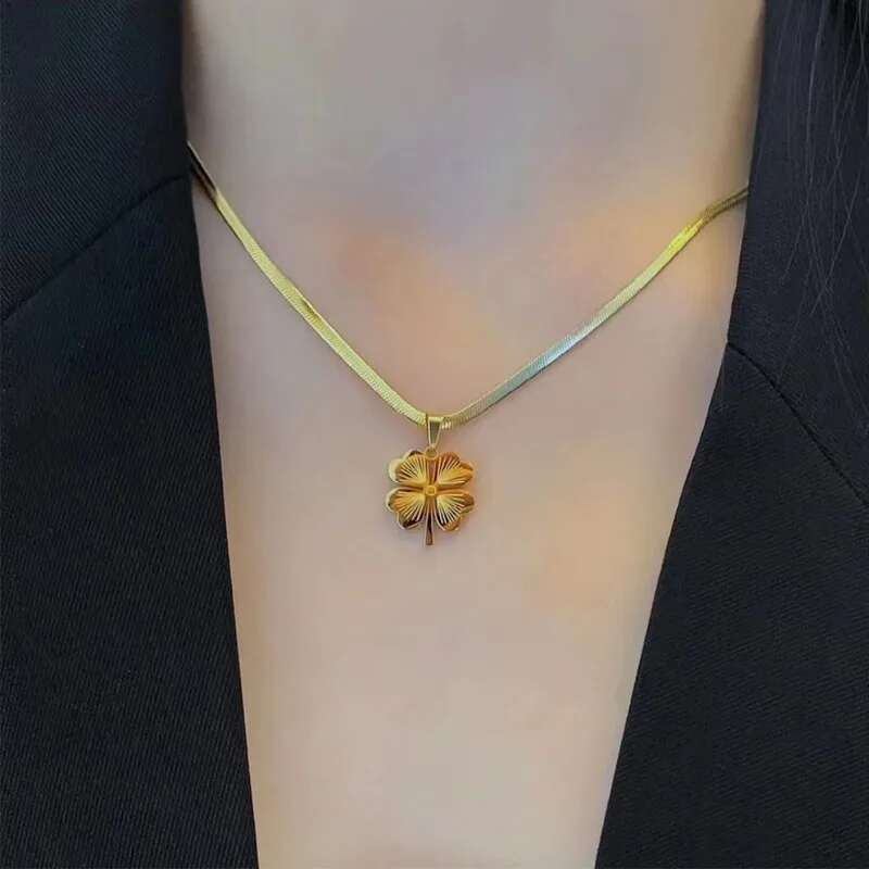 Stainless Steel Lucky Four Clover Flower Pendant Necklace Earrings For Women Jewelry Set High Quality Birthday Gift