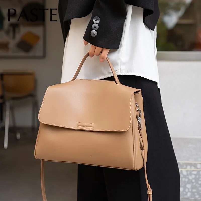 France Niche Design 2024 Women Handbag Split Cow Leather High Capacity Crossbody Shoulder Bags Solid Color Shopper Tote Grey