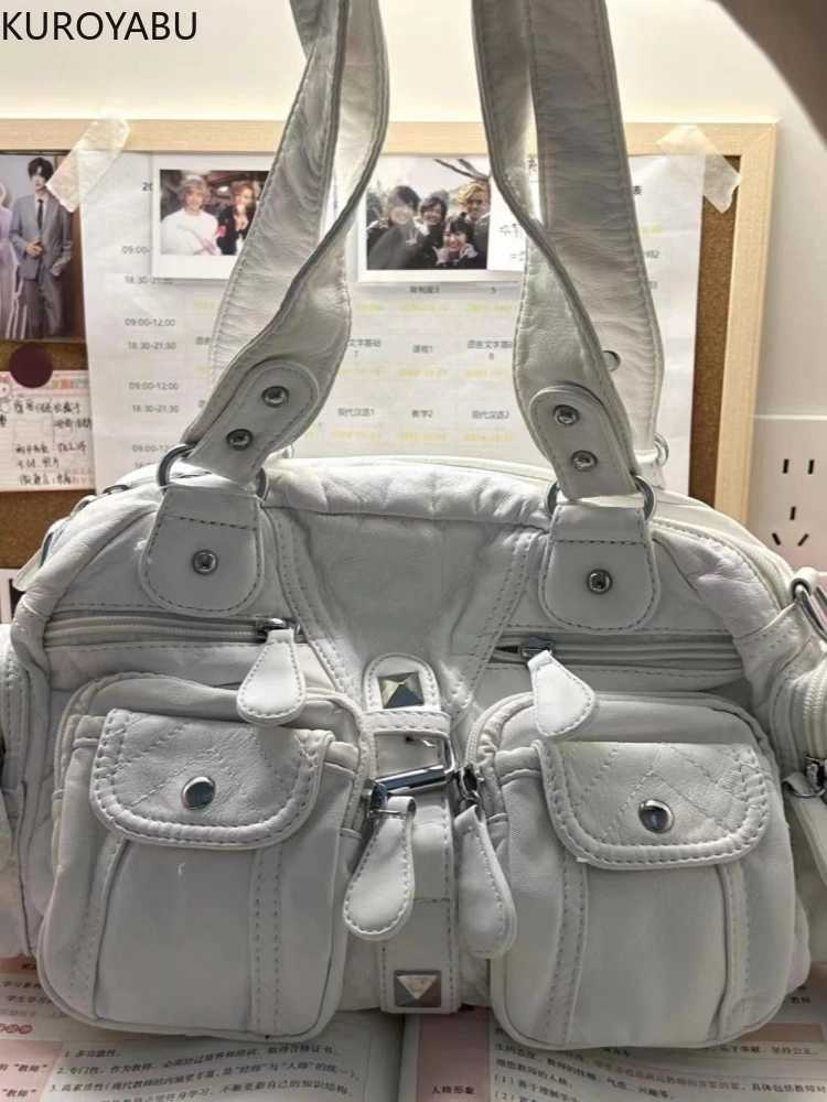 Vintage Mtiple Pockets Wen Shoder Bags Large Capacity Pu Leather Crossbody Bag Motorcycle Bag Y2K Sac for Girls 2025 Z250516
