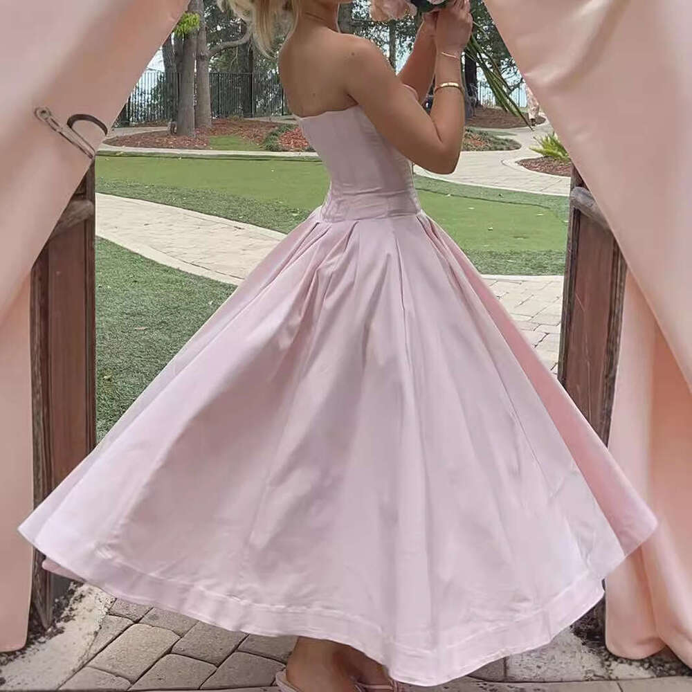 White Dress Maxi Dress New Women's Sexy Strapless, Backless, Fishbone Waist Tied Black Long Dress, Formal Dress KQ