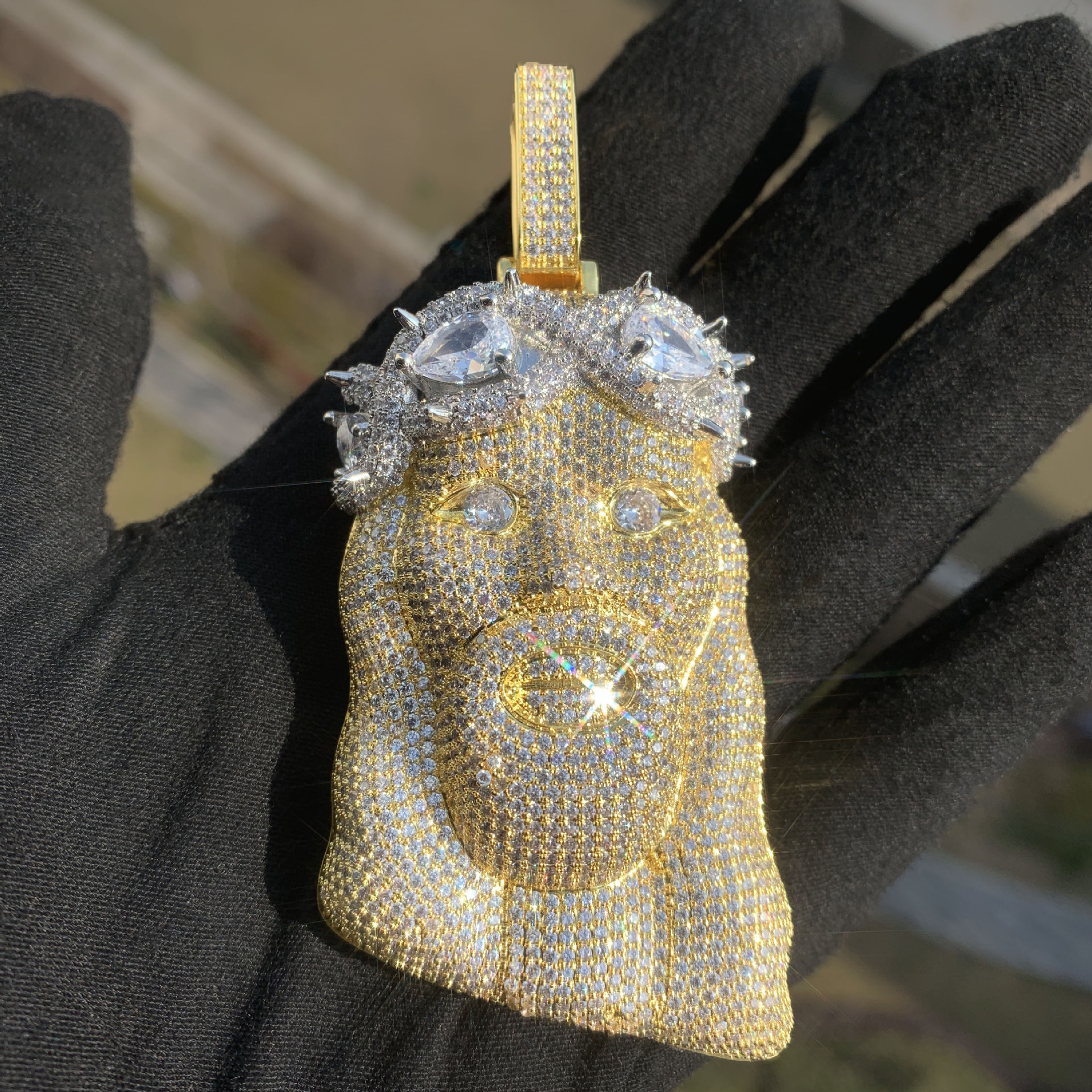 Hip Hop Solid Jesus Pendant Necklace 5A Zircon Gold Plated Religious Jewelry