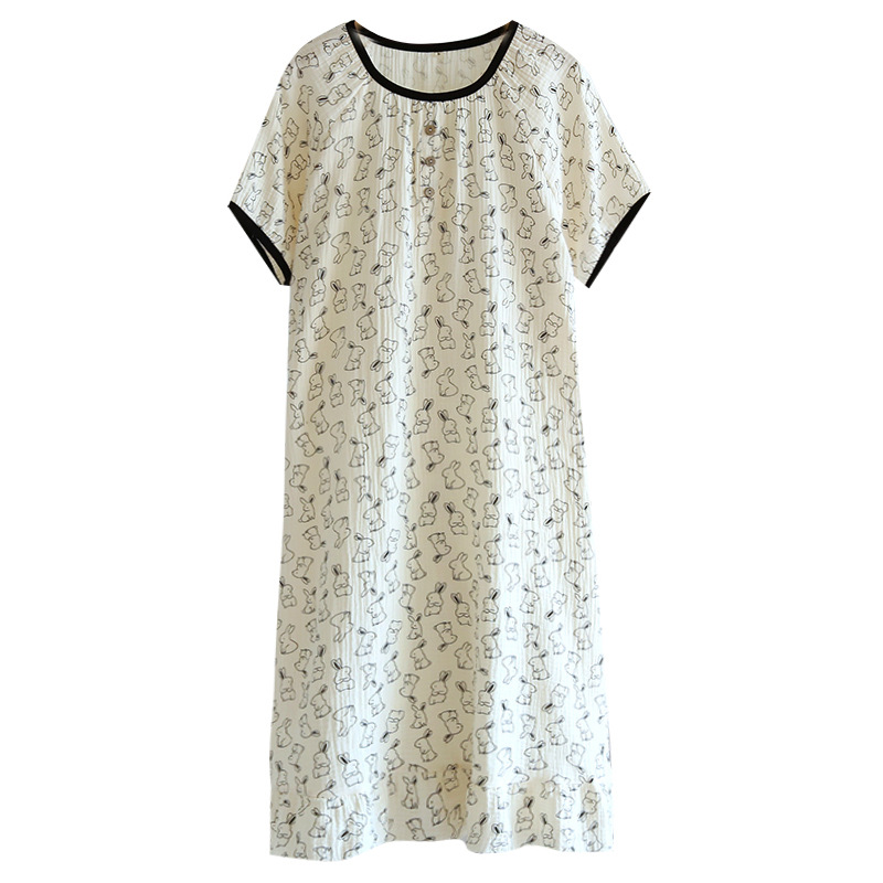 KDY1253 Large size short-sleeved nightdress pajamas women's pure cotton crepe summer style simple casual loose home clothes