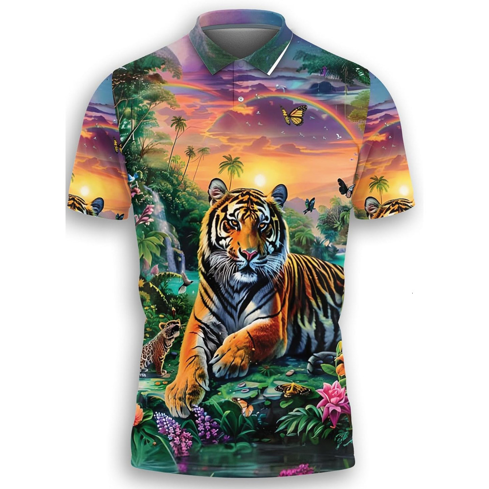 Mens Polo shirt Bengal Tiger Polo Shirts for Men-Wild Animal Golf Moisture Dry Fit Short Sleeve Shirts Polos shirts tshirt Casual tops summer clothes