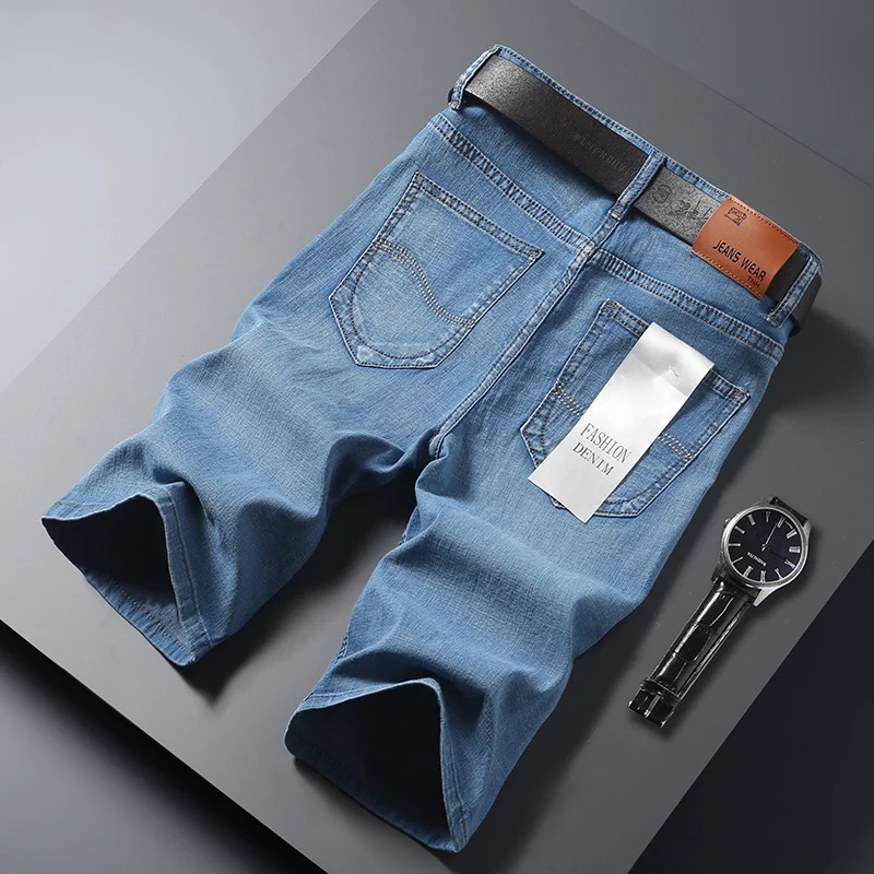 Mens Summer Pure Color Knee Length Jeans Stretch Fashion Slim Straight Denim Shorts High Quality Comfort Casual Short 250515