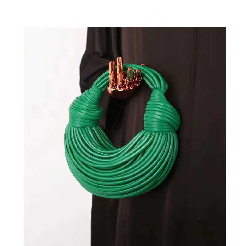 Handbags for Women 2025 New in Gold Luxury Designer Brand Handwoven Noodle Bags Rope Knotted Pleated Hobo Bags Fashion Clutch B250618