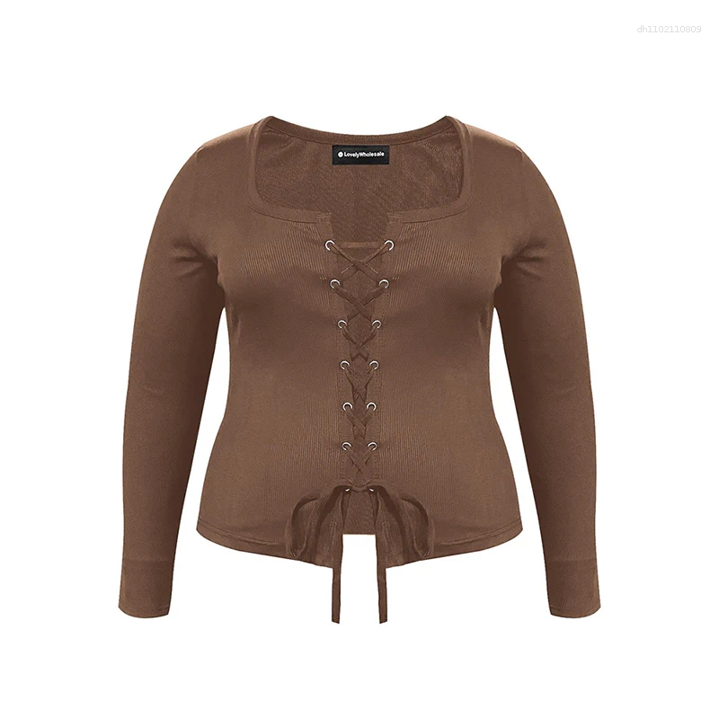 Shirt LW Womens Sexy Plus Size T-shirts 2025 Spring Long Sleeve Square Collar Fashion Bandage Bodycon Large Tees Tops Women