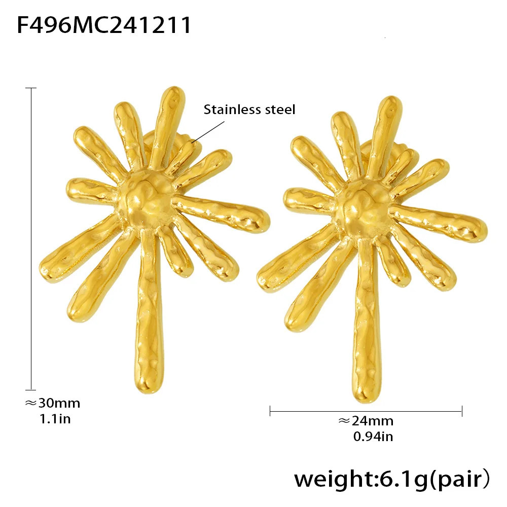 Trendy Stainless Steel Gold Plated Earrings For Women Waterproof Sun Flower Charm Ear Stud Daily Jewelry Gift 250515