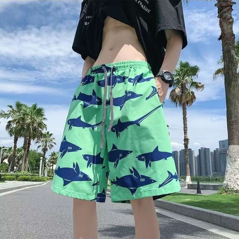 Men's summer loose oversized quick drying pants Korean version casual beach flower couple trendy brand big shorts