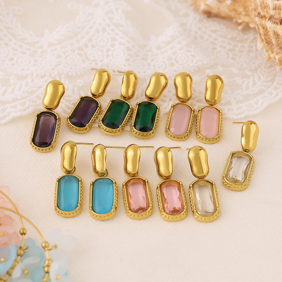 Gold Retro Color AAA Zircon Stainless Steel Earrings for Women Simple Geometric Fashion Pendant Earrings