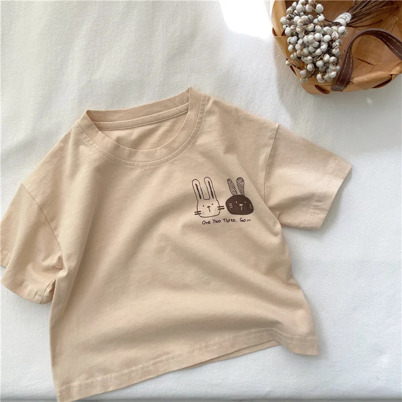 Boys T-shirt Summer Edition Children Short Sleeve T-shirt 3-10 Year Old Girls Cotton Round Neck Top Boys Cute Rabbit Sports Top 250515