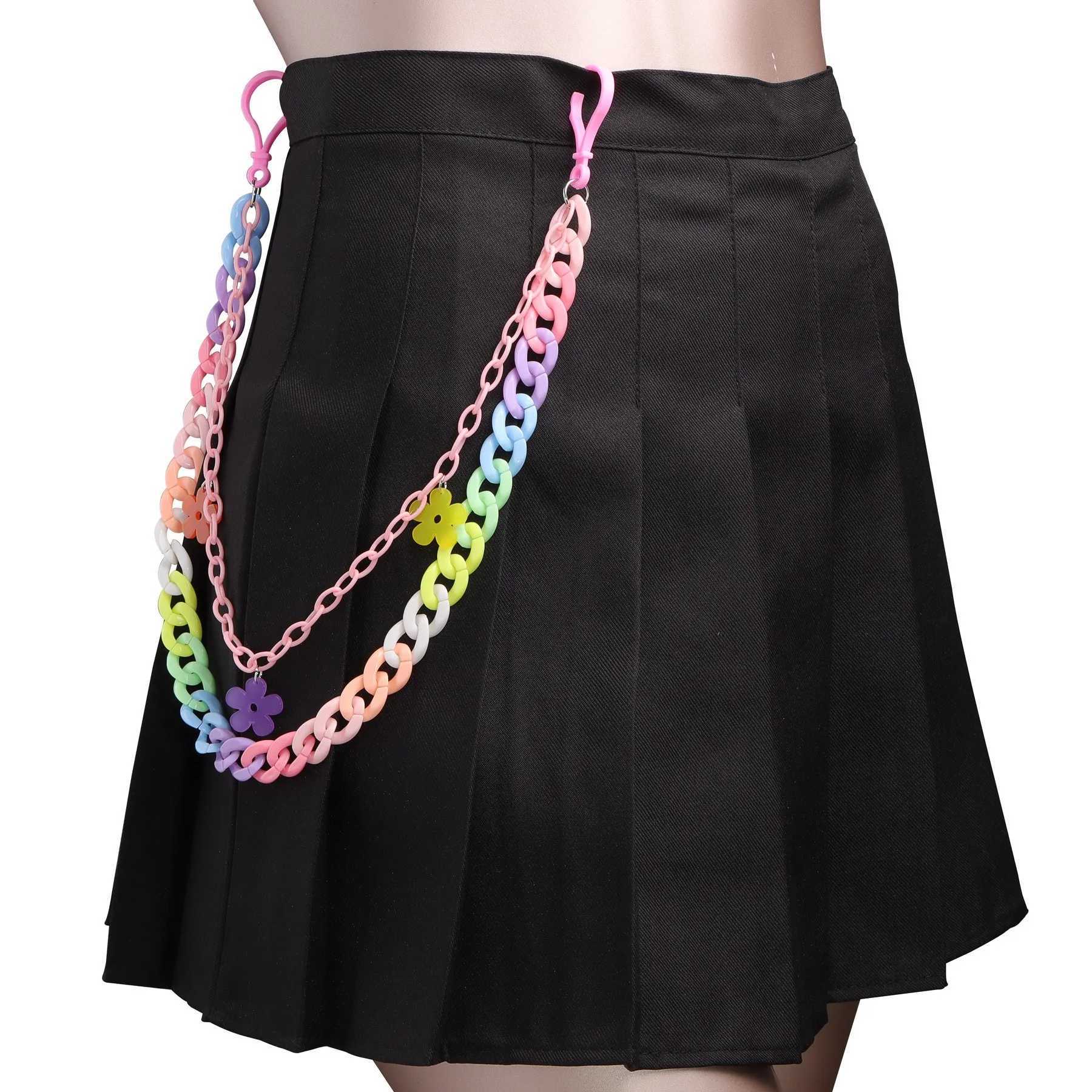 Doulbe Layered Pink Color Strawberry Resin Chain Keychains Women Girls Hip Hop Waist Chain Pants Trousers Chain Bohemian Jewelry Y250515