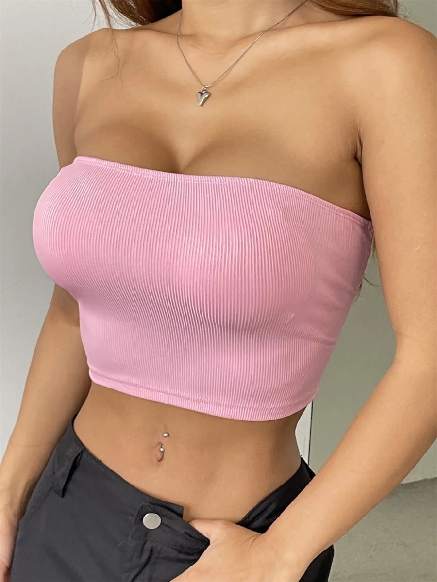 Sexy Off Shoulder Ruffle Crop Top Womens Sleeveless Tube for Beach Vacation or Night Out Clubwear Party 250515