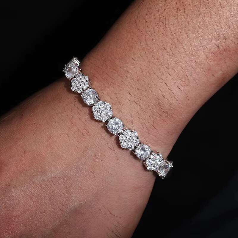 Certified 10mm 925 Sterling Silver Diamond Cluster Flower Design Iced Out Vvs Moissanite Link Chain Bracelet