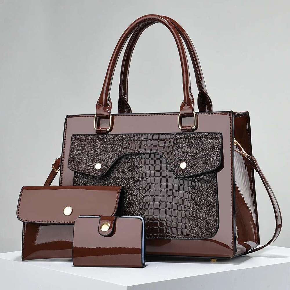 Large Capacity Bright Leather Hundred Girls Handbag High Quality Snake Print Three Piece Women's Bag PU Material