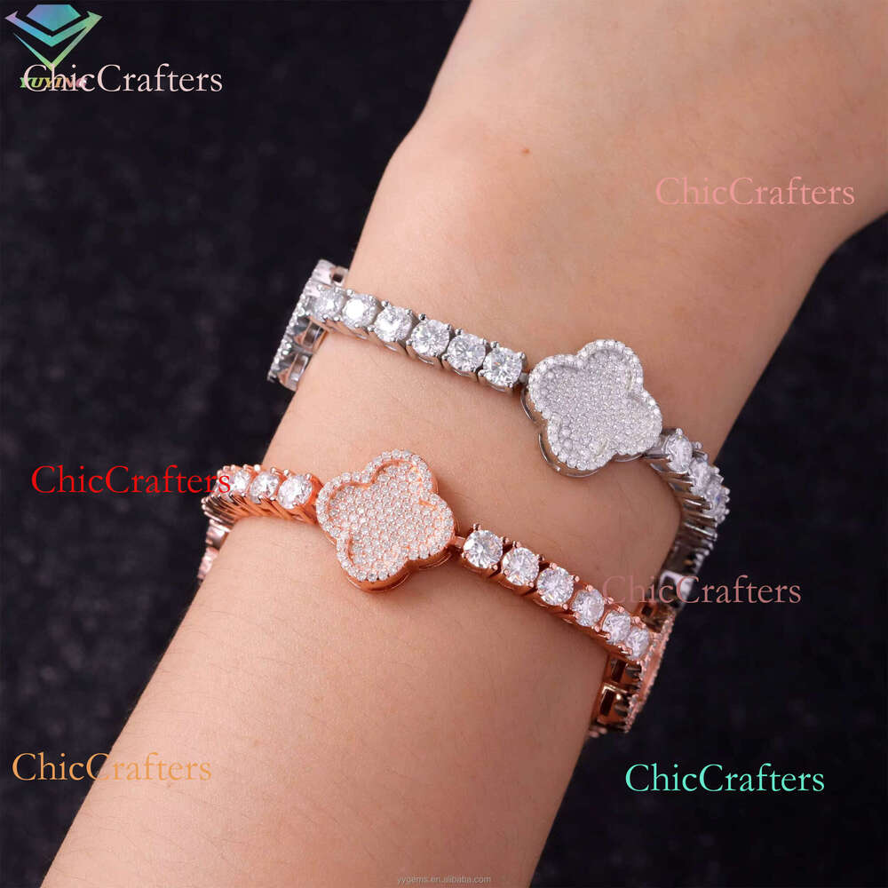 Wholesale Price Clover S Sier Gold Plated Pass Dia Tester VVS Moissanite Cuban Bracelet with GRA Certificate
