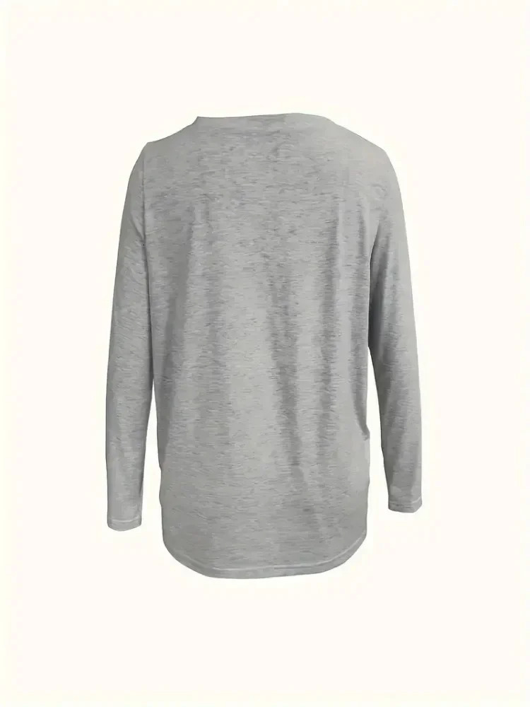 Womens Plus Size1XL-5XL Fashion V-neck Long Sleeved T-shirt Ladies Casual Simple Solid Color T-shirt 250515