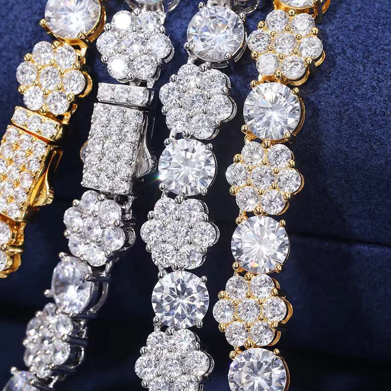 Certified 10mm 925 Sterling Silver Diamond Cluster Flower Design Iced Out Vvs Moissanite Link Chain Bracelet