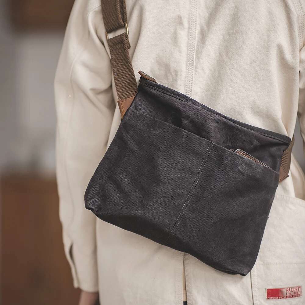 Maden Retro Shoulder Diagonal 16oz Oil Wax Commuter Postman Wear-resistant Old Waterproof Adjustable Canvas Bag for Men's