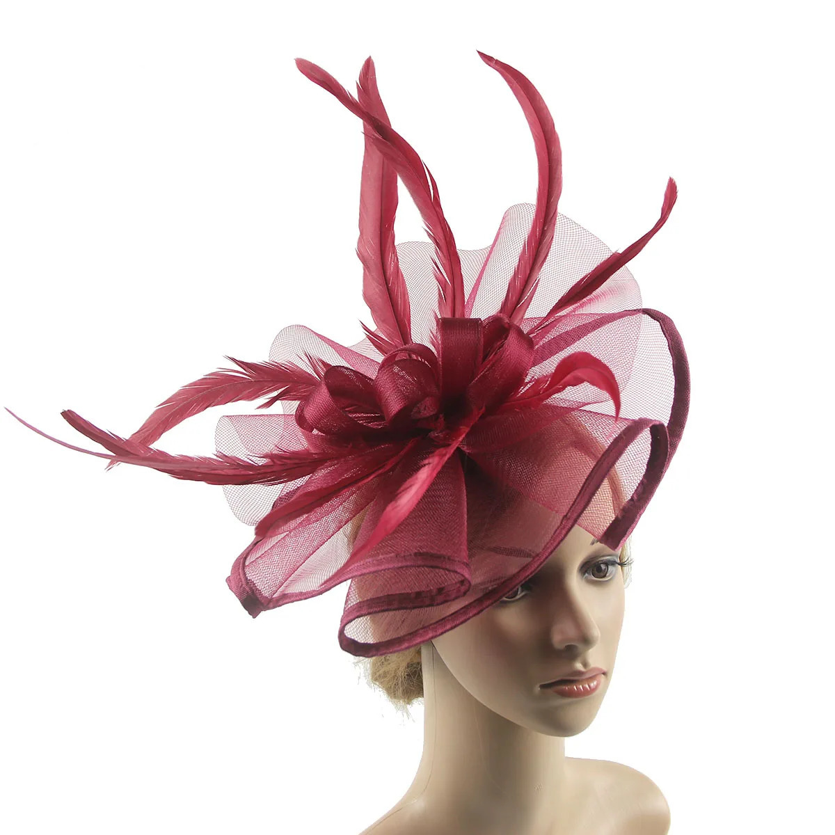 Lady Fascinators Flower Headband with Hair Clip Pillbox Hat Cocktail Tea Party Headwear with Veil and Feather for Women 250514