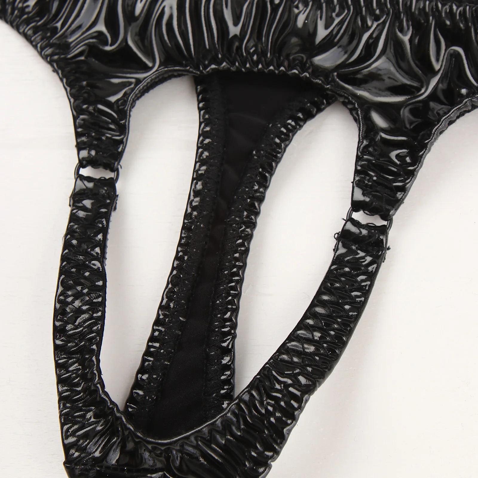 Mens Sexy Erotic G-String Thong Wetlook PU Leather Underwear Cutout Pouch Butt Briefs Jockstrap Hole Panties T-back Underpants 250515
