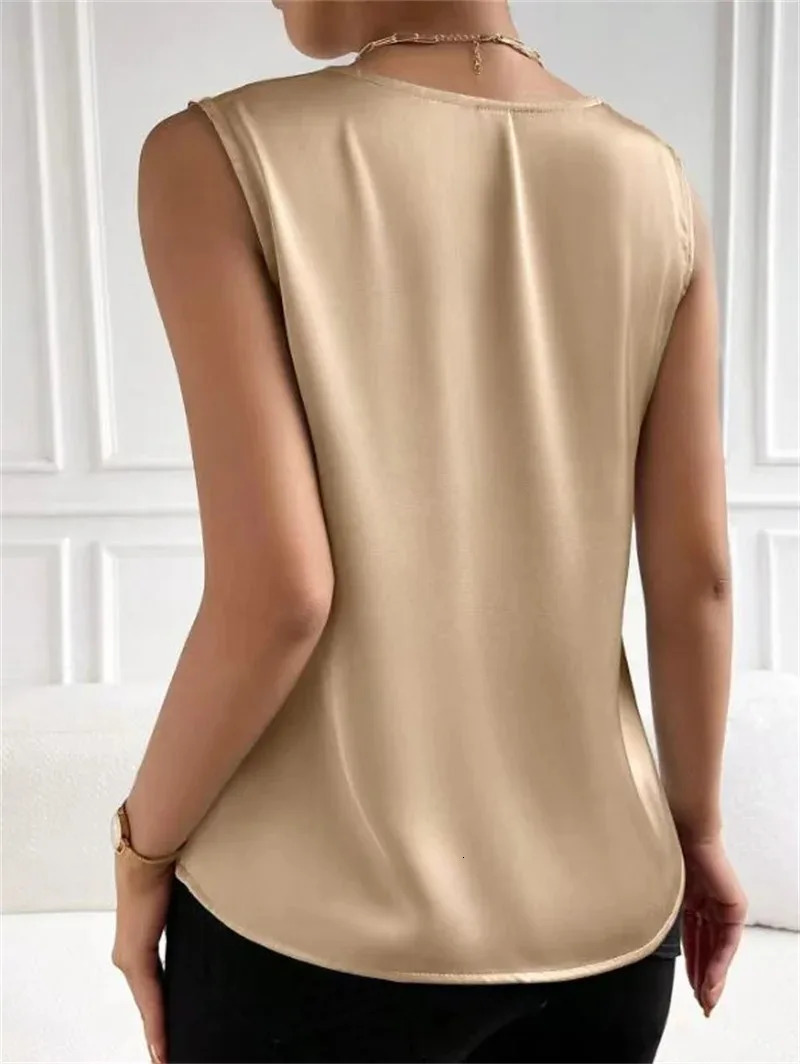 Womens vest elegant temperament Vneck summer vacation simple solid color fashion allmatching sleeveless top 250515