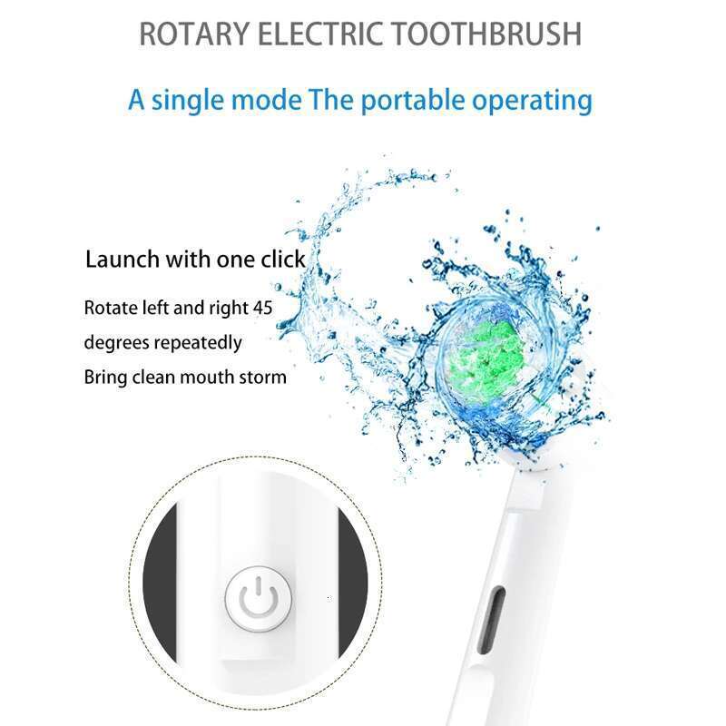 Rotating 3 Modes USB Fast Rechargeable Rotary Electric Toothbrush with Travel Case 2 Brush Heads