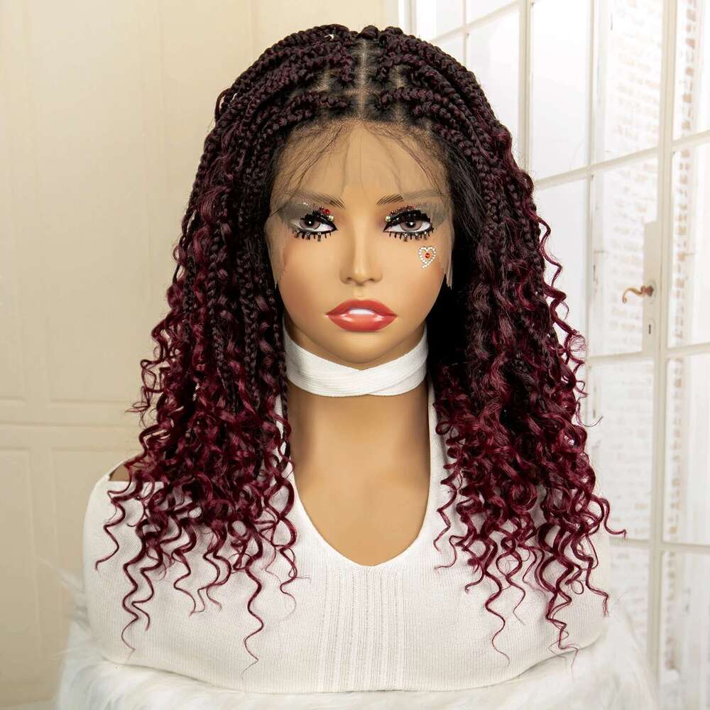 14 Inches Short Bury Box Full Lace Synthetic Boho Braids Wig for Women Ombre Color Braided Wigs