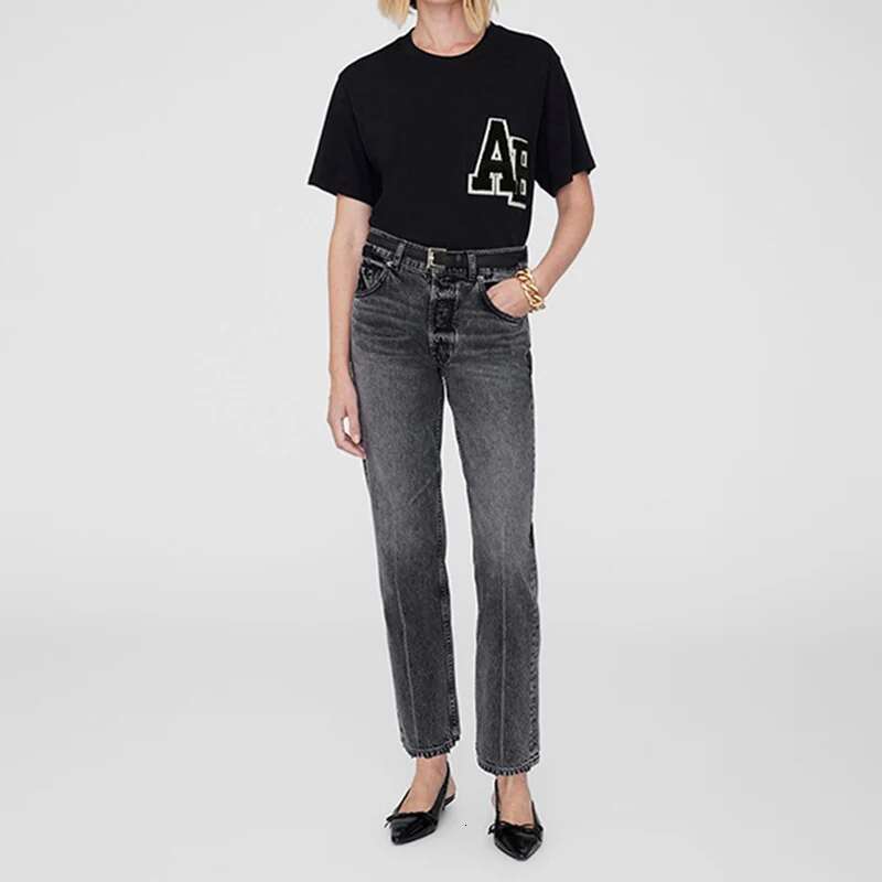 Summer North American Niche AB Special Hand Cranked Letter Embroidery Women's Short Sleeved T-Shirt