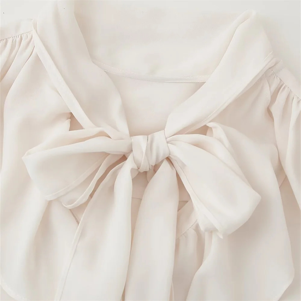 UNIZERA womens shirt with ruffled neckline and lace up loose flowing temperament summer style 250515
