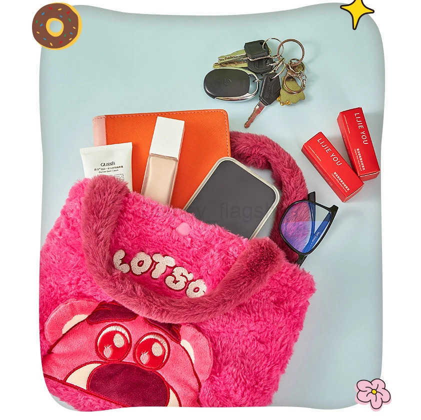 Disney Plush Handbag Bag Kawaii Strawberry Bear Mickey Stitch Cartoon Anime clutch bag Cosmetic Travel Storage Bags Girls GiftXJ250515