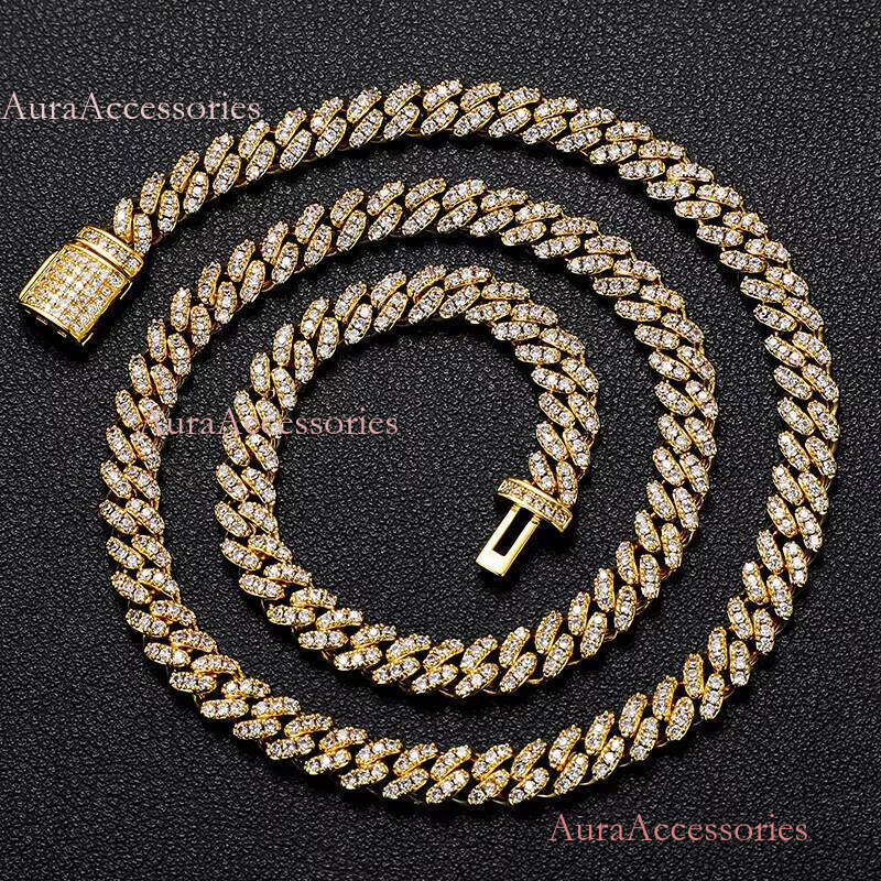 Women Jewelry Iced Out 6mm Gold Plated Sterling Sier VVS Moissanite Miami Cuban Link Chain Necklace