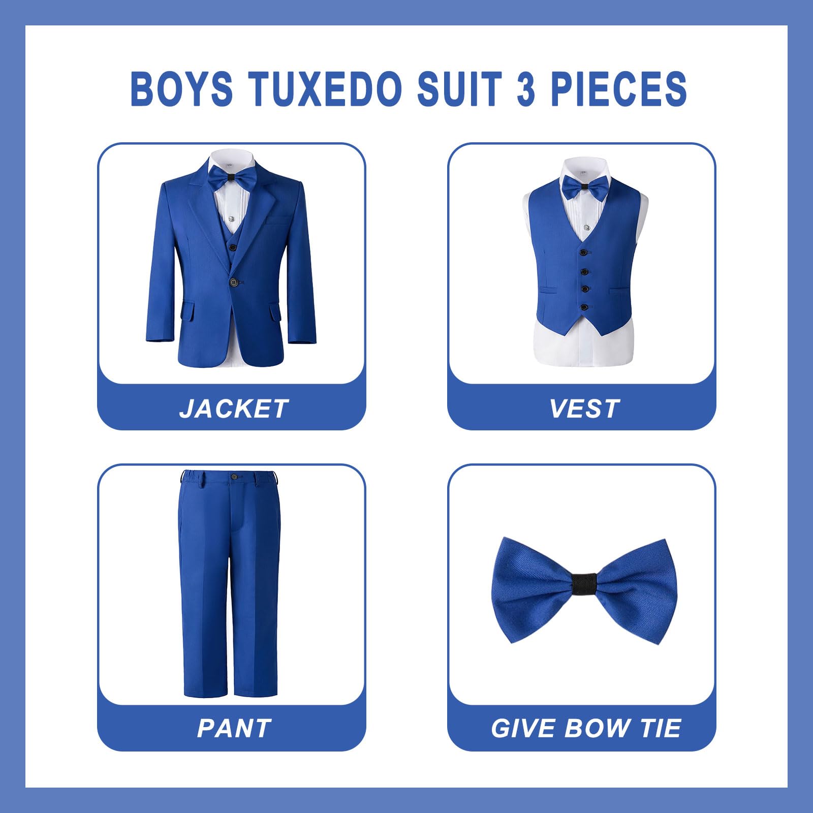 Boys Tuxedo Suit Slim Fit Three Piece Kids Tuxedo Suit for Boys Formal Suit Jacket Blazer Pants Vest Set