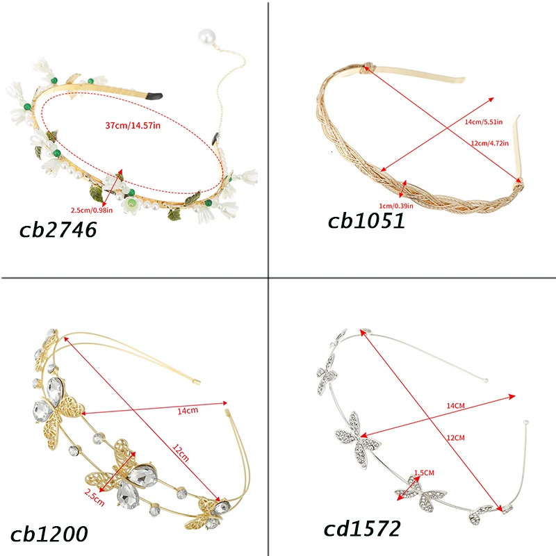 Metal Gold Silver Headband Shiny Rhinestone Flower/Heart/Bow/Butterfly Hairband Hair Hoop Bezel Women Elegant Pearl Hair Bands 250509