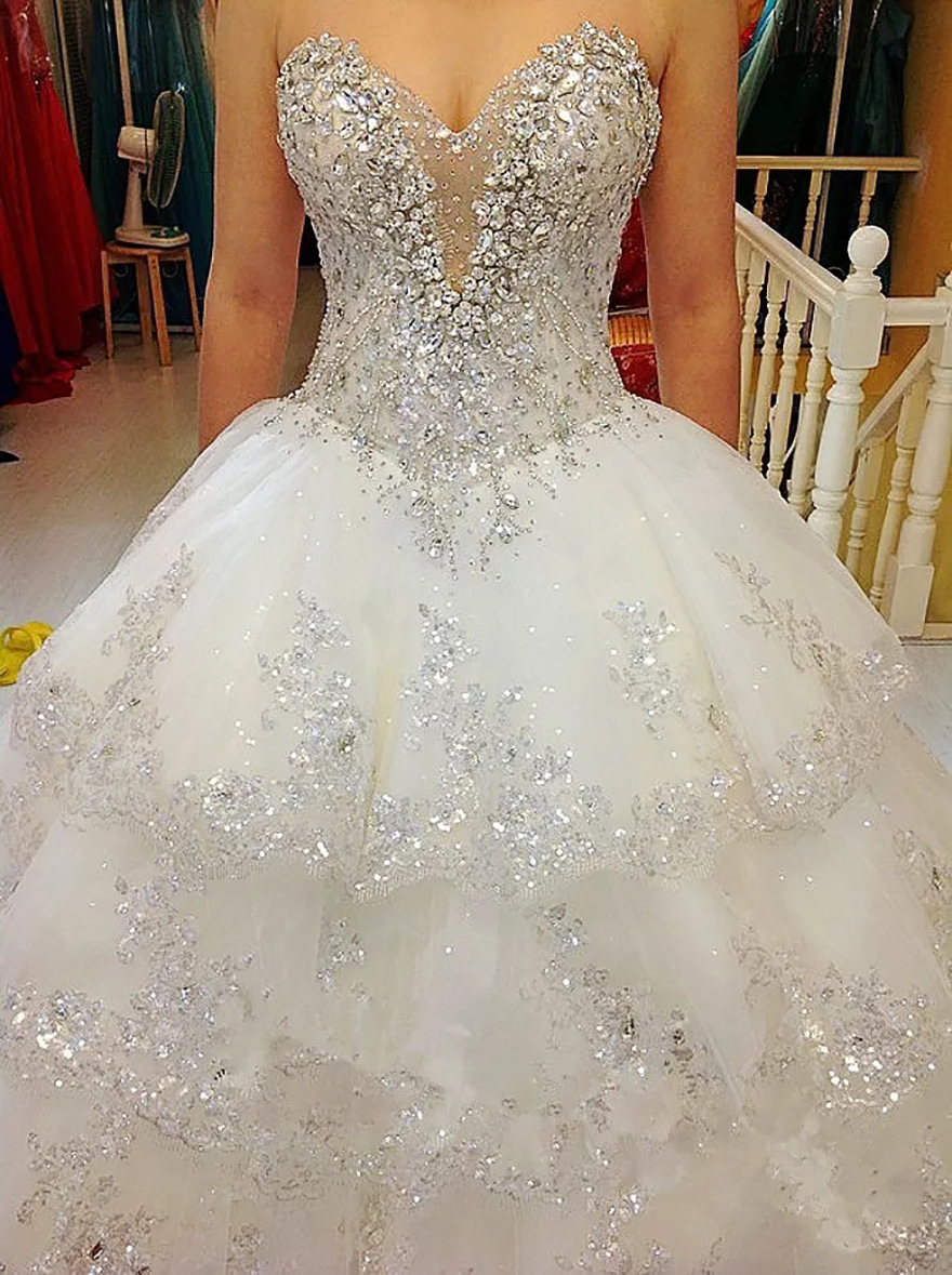 Vestido De Noiva 100% Real Photos Luxury Ball Gown Fluffy Wedding Dresses Plus Size Tulle Lace Crystal Diamond Wedding Gowns 2025 Customize