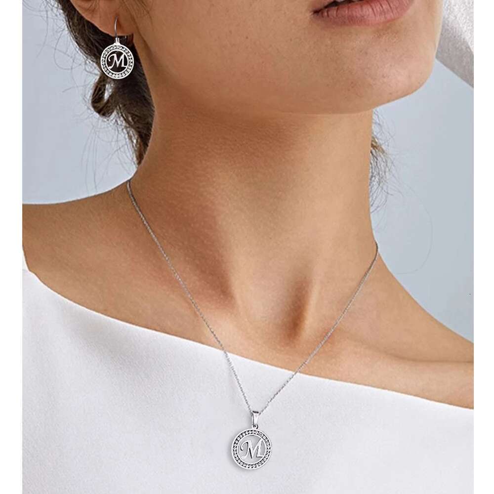 Stainless Steel Simple Classic Zircon Hollow 26 Letters Design Set For Women Jewelry Banquet Gift New In
