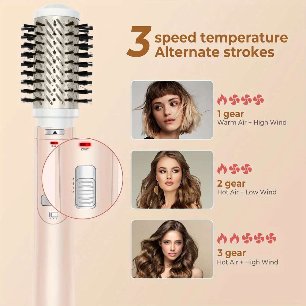 Hair Dryer 3-in-1 Rotating Round Hot Air Spin Set with 2 Brushes Blow Volumizer Auto-Rotating Curling Brush