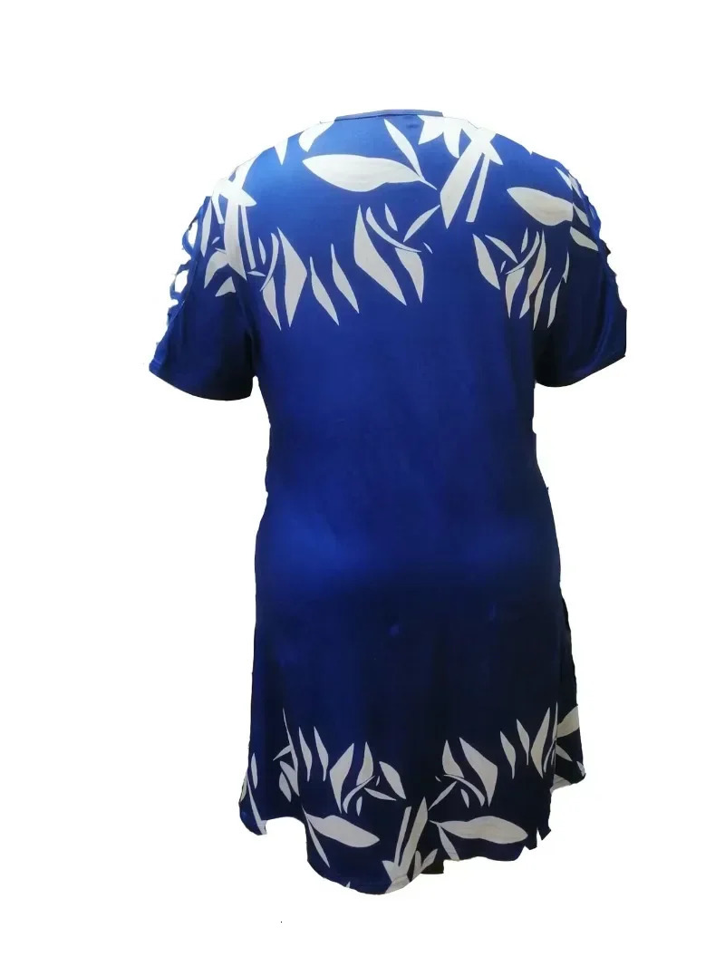 Plus Size 1XL-5XL Women Fashion Off The Shoulder Printed Short Sleeve Dress Ladies Elegant Knee Length Dress 250509